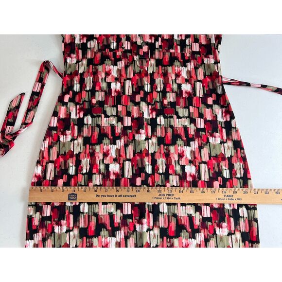 New Directions Shirt Dress Pink Red Black Green Print Tie Belt Women's Petite M - Picture 8 of 10